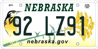 NE license plate 92LZ91