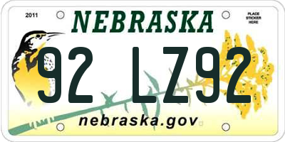NE license plate 92LZ92