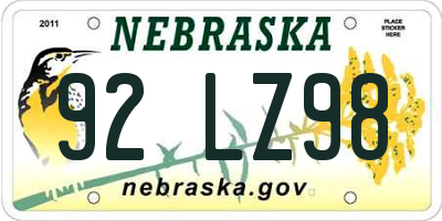 NE license plate 92LZ98