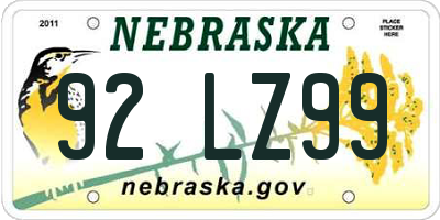 NE license plate 92LZ99
