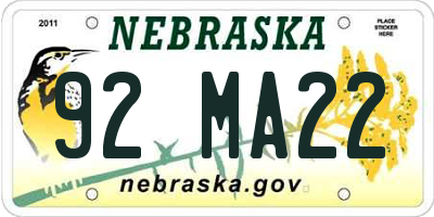NE license plate 92MA22