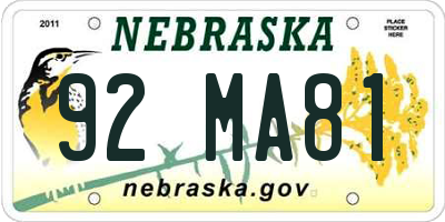 NE license plate 92MA81