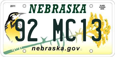 NE license plate 92MC13