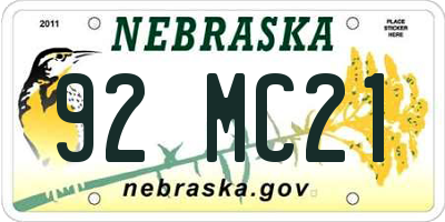 NE license plate 92MC21