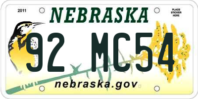 NE license plate 92MC54