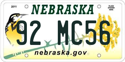 NE license plate 92MC56
