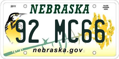 NE license plate 92MC66