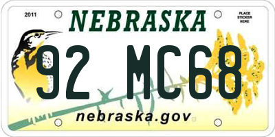 NE license plate 92MC68