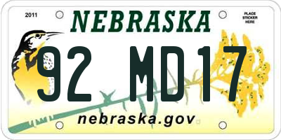 NE license plate 92MD17