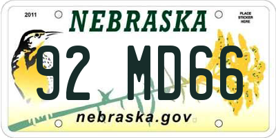 NE license plate 92MD66