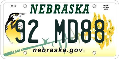 NE license plate 92MD88