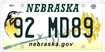 NE license plate 92MD89