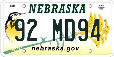 NE license plate 92MD94