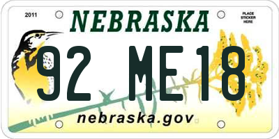 NE license plate 92ME18