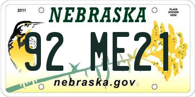 NE license plate 92ME21