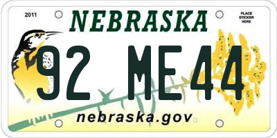 NE license plate 92ME44
