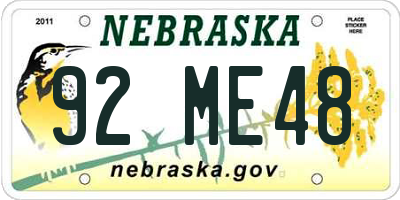 NE license plate 92ME48