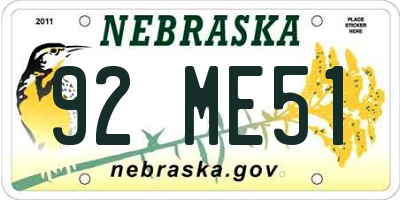 NE license plate 92ME51