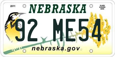 NE license plate 92ME54