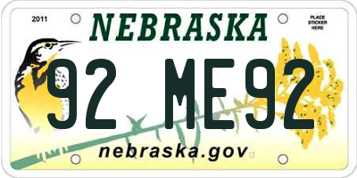 NE license plate 92ME92