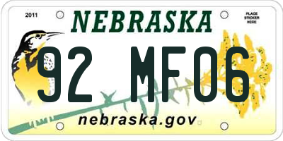 NE license plate 92MF06