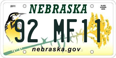 NE license plate 92MF11