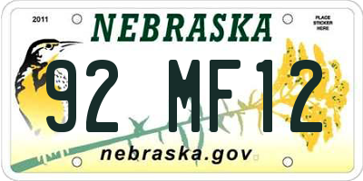 NE license plate 92MF12