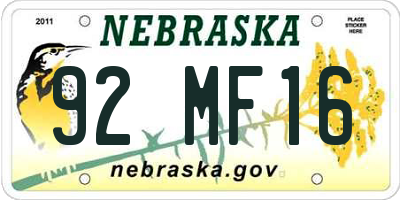 NE license plate 92MF16