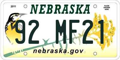 NE license plate 92MF21