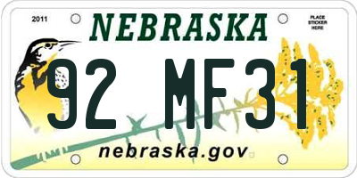 NE license plate 92MF31
