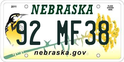 NE license plate 92MF38