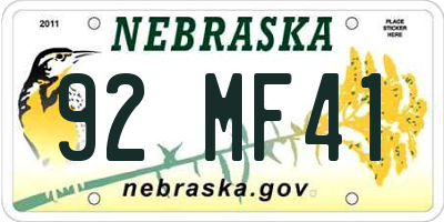 NE license plate 92MF41