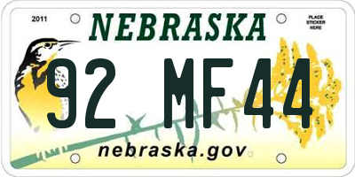 NE license plate 92MF44