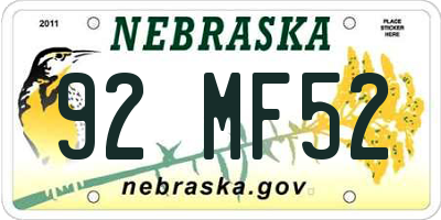 NE license plate 92MF52
