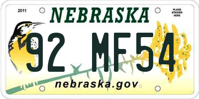 NE license plate 92MF54