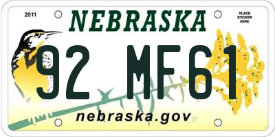 NE license plate 92MF61