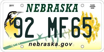 NE license plate 92MF65