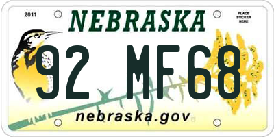 NE license plate 92MF68