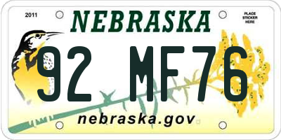 NE license plate 92MF76