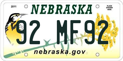 NE license plate 92MF92