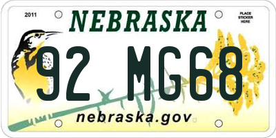 NE license plate 92MG68