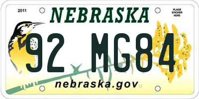 NE license plate 92MG84