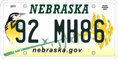 NE license plate 92MH86