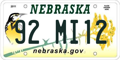 NE license plate 92MI12