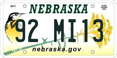 NE license plate 92MI13