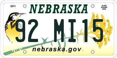 NE license plate 92MI15