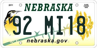 NE license plate 92MI18