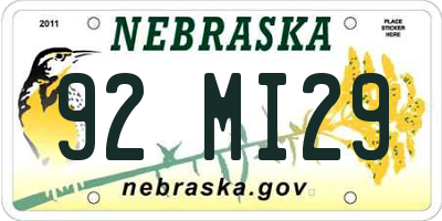 NE license plate 92MI29