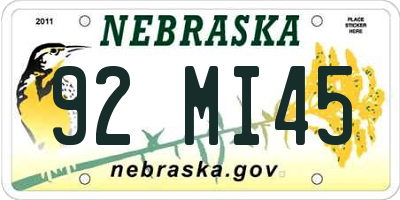 NE license plate 92MI45
