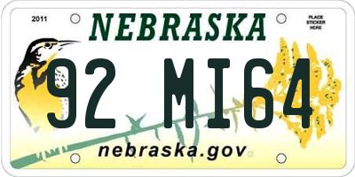 NE license plate 92MI64